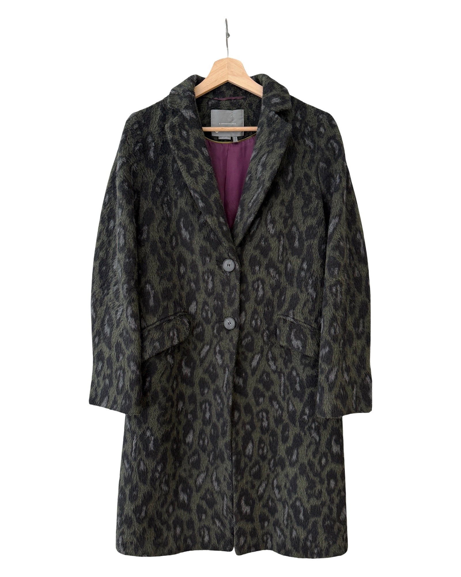 Vintage Womens Rare Anthropologie Green Leopard Print Coat KIF Vintage