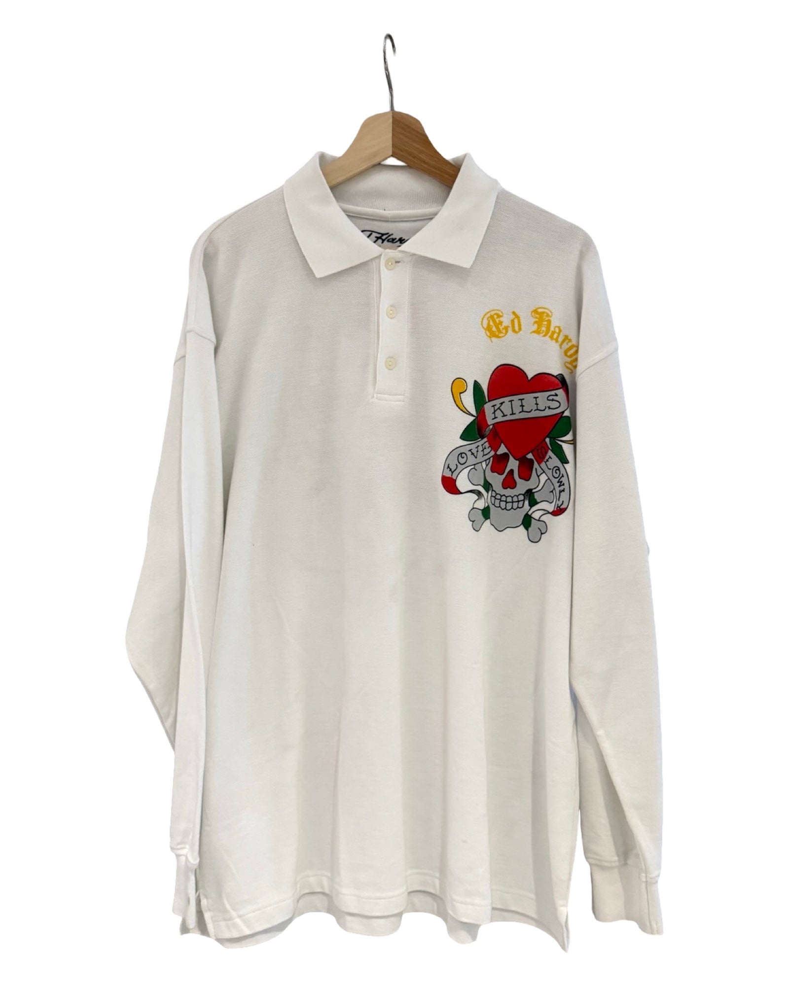 Vintage y2k Ed Hardy Long Sleeve White Polo Shirt KIF Vintage