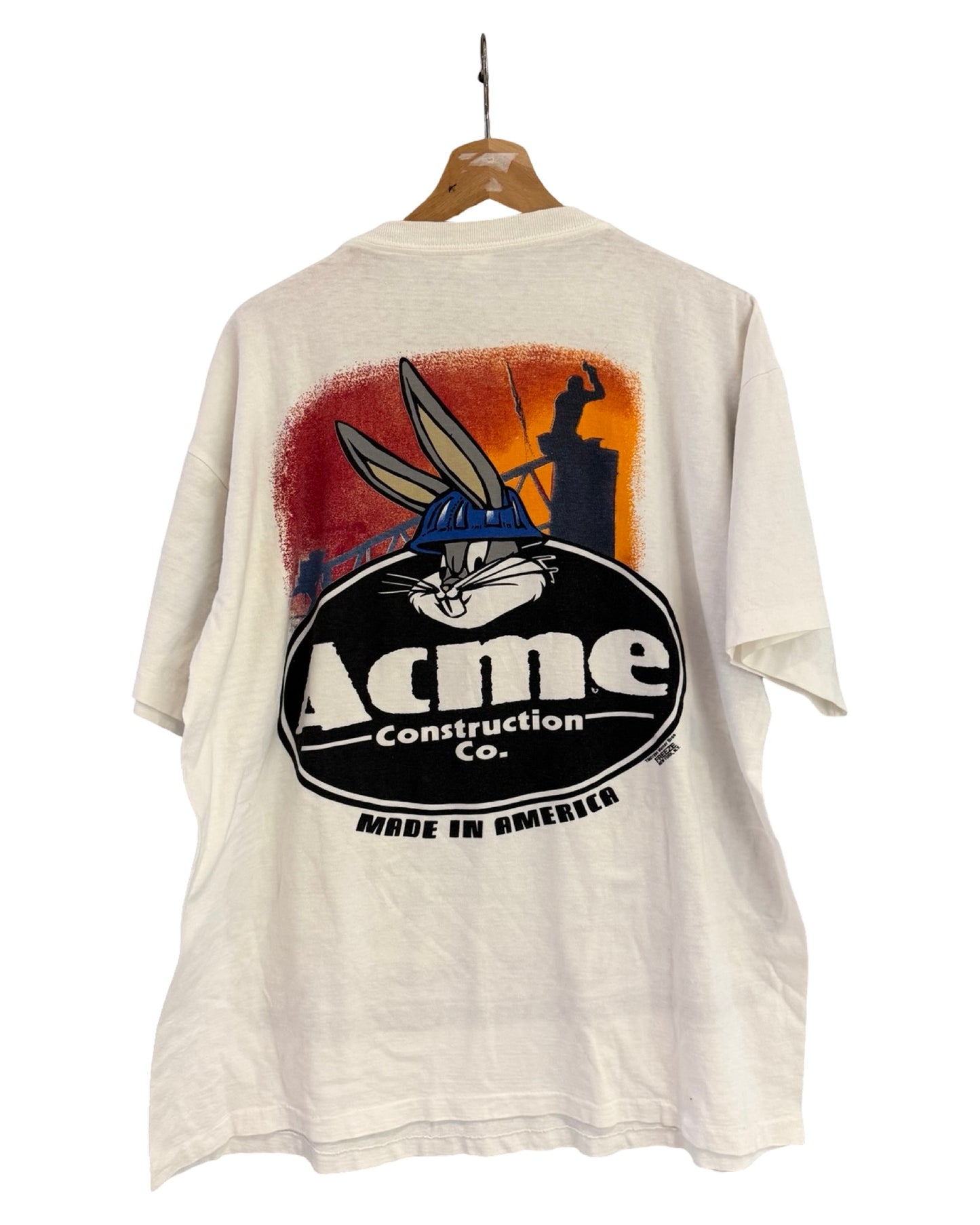 Vintage 1994 Looney Tunes Acme Construction All Over Print Tee