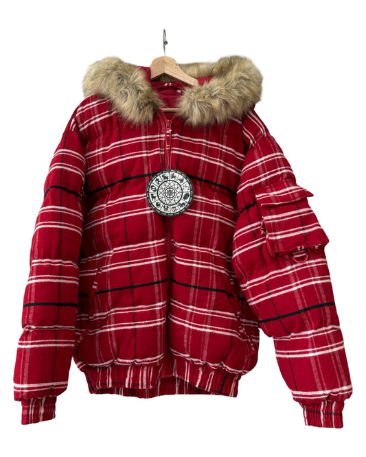 Vintage y2k Red Flannel Hip Hop Puffer Jacket