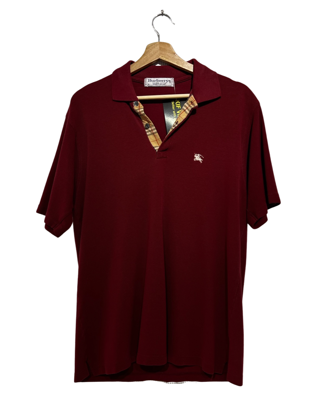 Vintage 90s Burberry Check Maroon Polo KIF Vintage
