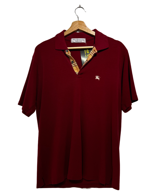 Vintage 90s Burberry Check Maroon Polo