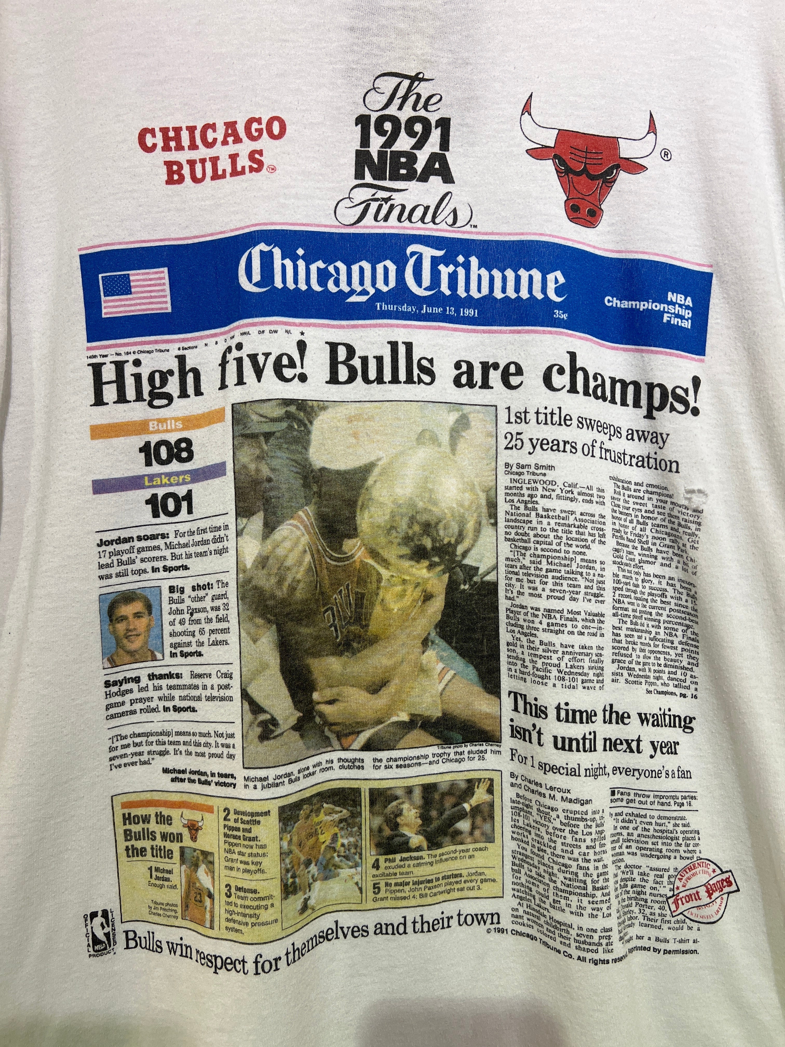 Vintage 1991 Chicago Bulls Finals Newspaper Promo Tee KIF Vintage