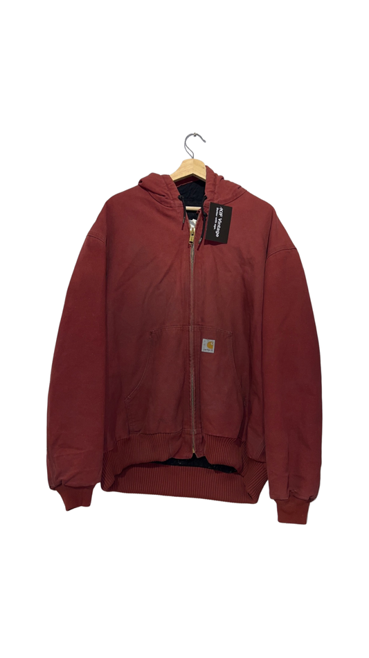 Vintage 90s Carhartt Distressed Red Hooded Jacket