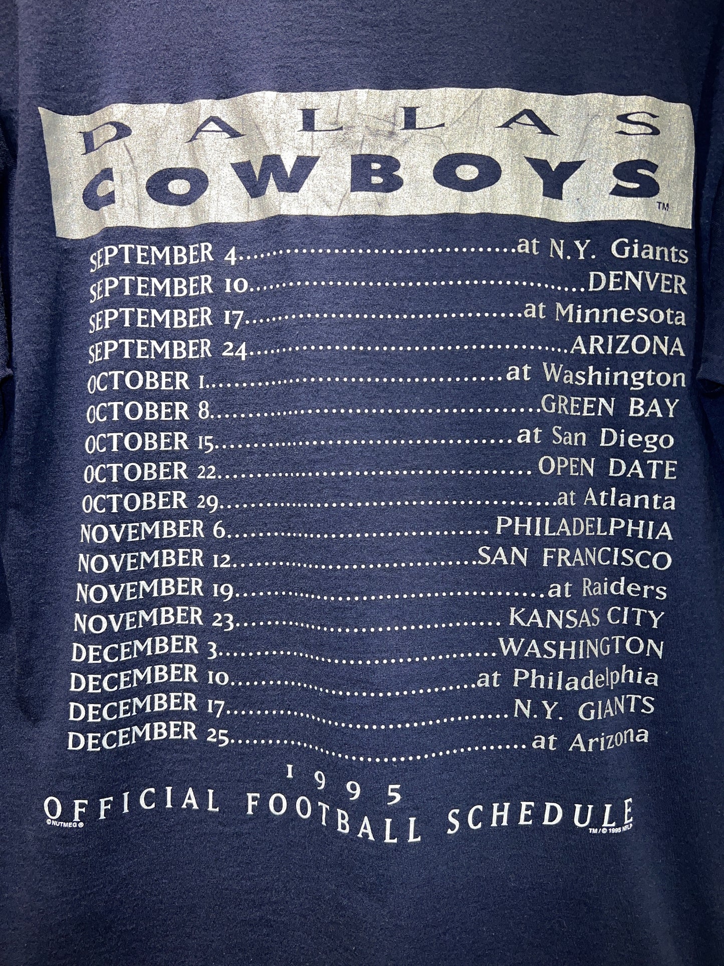 Vintage 1995 Dallas Cowboys Schedule Tee