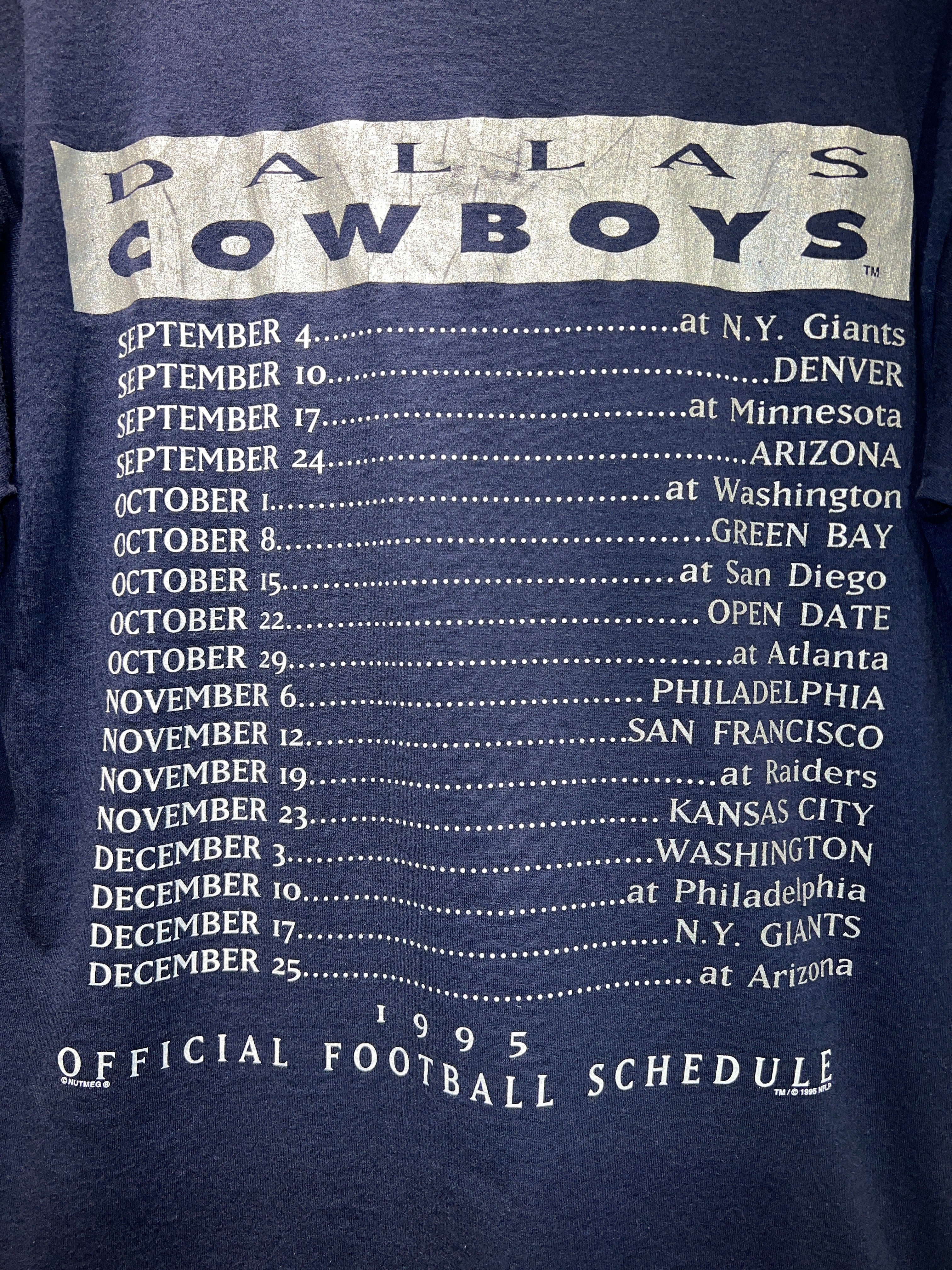 Vintage 1995 Dallas Cowboys Schedule Tee Vintage Woodbury